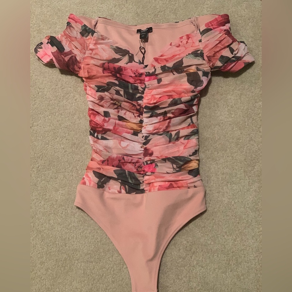 Express Pink Floral Off-Shoulder Bodysuit
